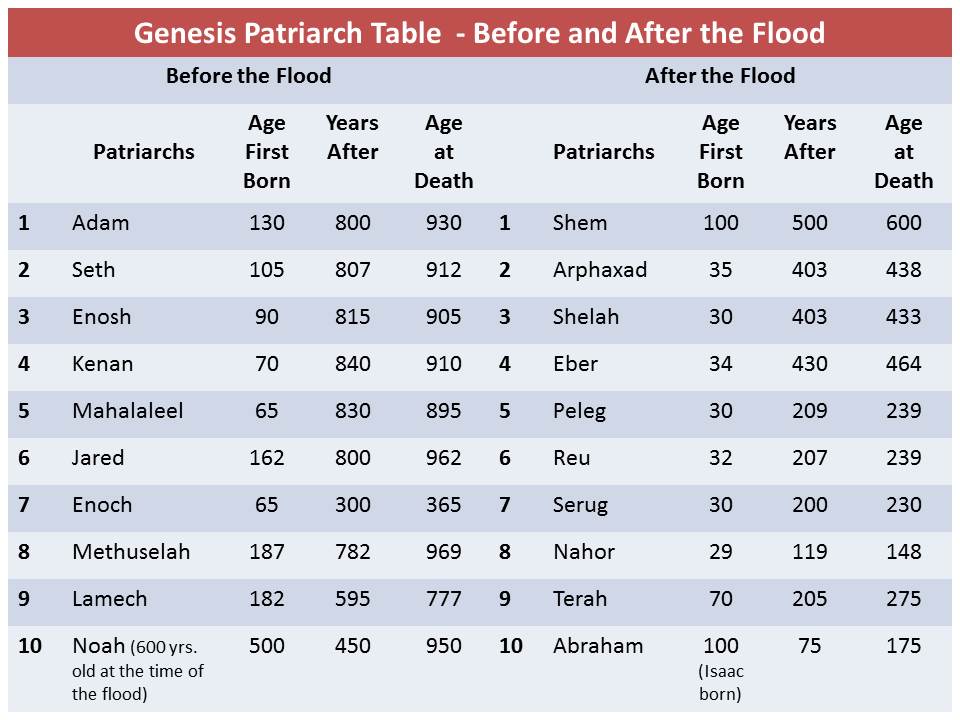 Adam To Noah Genealogy Chart