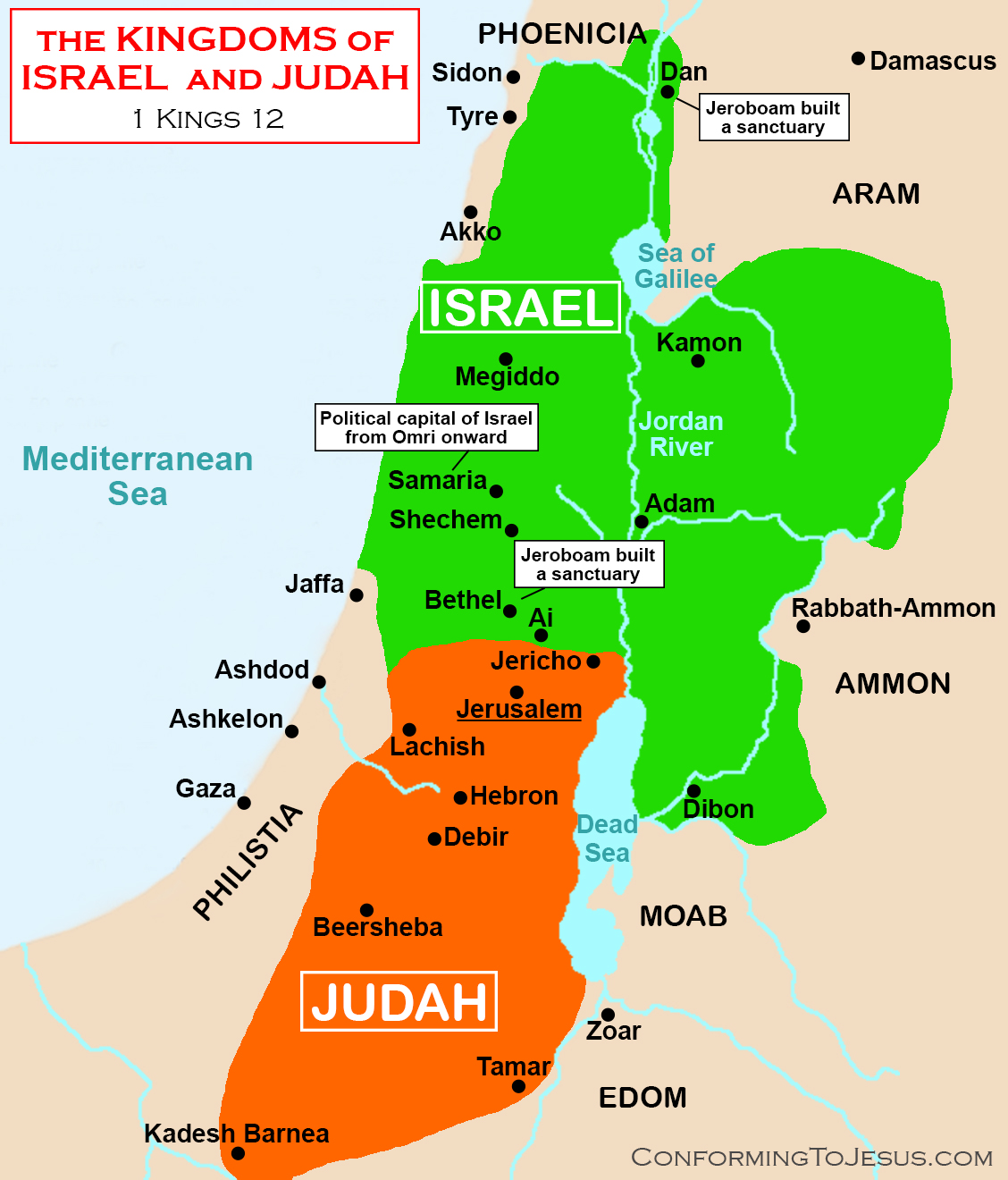 map of judah and israel Divided Kingdom Of Northern Israel And Judah Map map of judah and israel