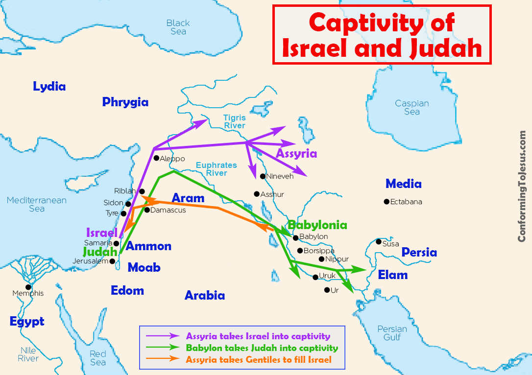 Assyrian & Babylonian Captivity & Exile of Israel & Judah Map