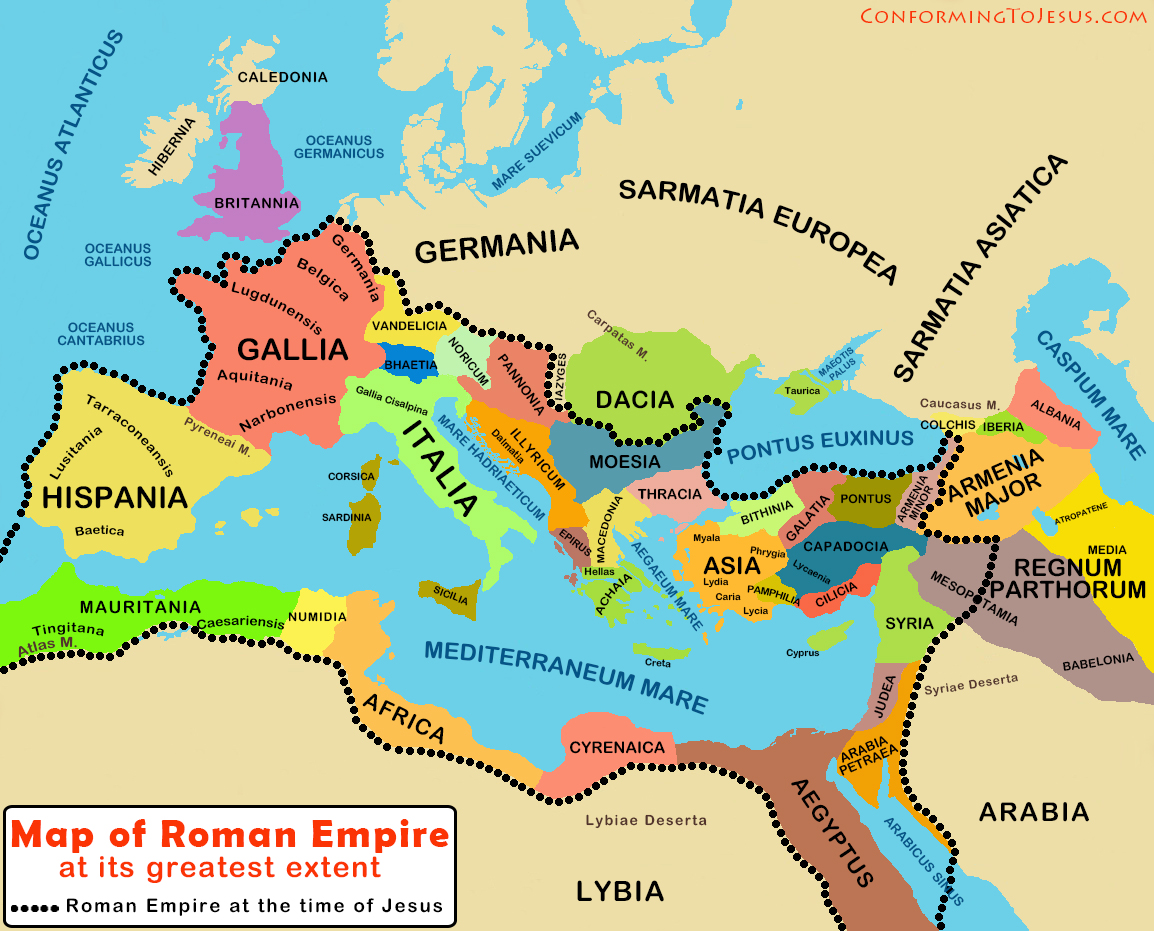 Map Of Roman Empire At The Time Of Jesus At Its Greatest Extent