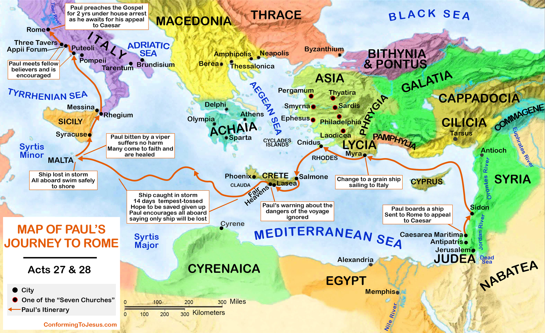 paul's travel to rome map